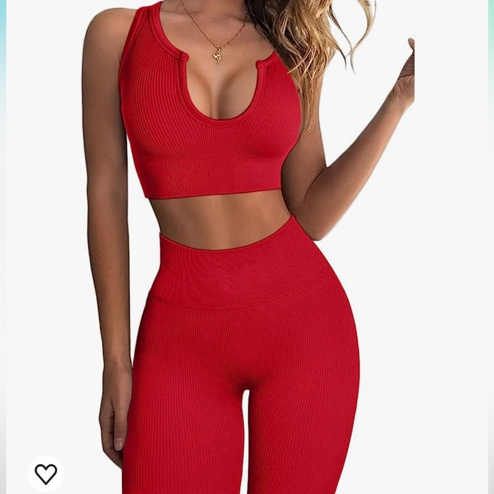 Red Ribbed Workout Set